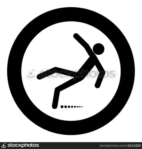 Man slip fall icon black color in circle vector illustration isolated