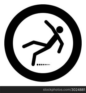 Man slip fall icon black color in circle vector illustration isolated