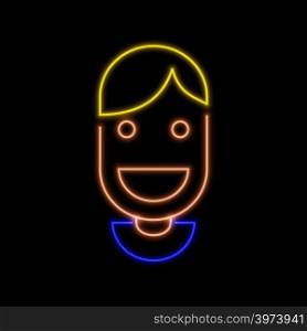 Man smiling avatar neon sign. Bright glowing symbol on a black background. Neon style icon.
