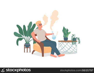 Man smoking bong flat color vector detailed character. Smoker addict. Bad habit, unhealthy lifestyle. Cannabis addiction isolated cartoon illustration for web graphic design and animation. Man smoking bong flat color vector detailed character