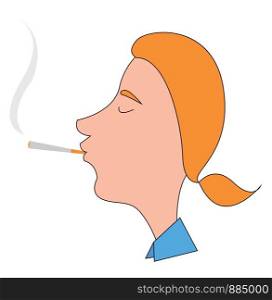 Man smoking cigar, illustration, vector on white background.
