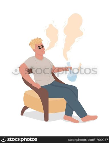 Man smoking glass pipe semi flat color vector character. Full body person on white. Negative health effects risk isolated modern cartoon style illustration for graphic design and animation. Man smoking glass pipe semi flat color vector character