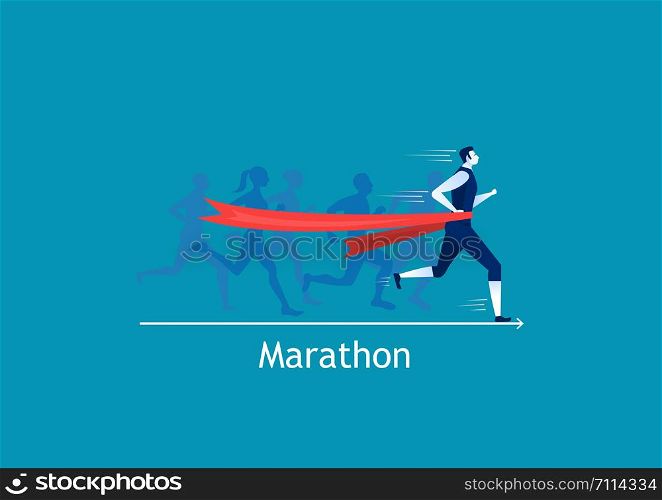 Man sprint running to win on blue background vector