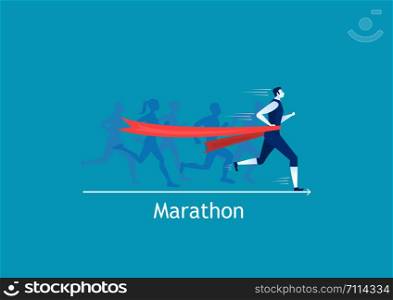 Man sprint running to win on blue background vector