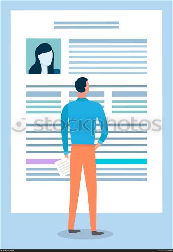 Man stand alone and explore card newspaper sheet. Notepad with document, information. Person look at health or medical insurance map and read it. Vector illustration of paper file in flat style. Man Look at Document and Read it, Newspaper Sheet
