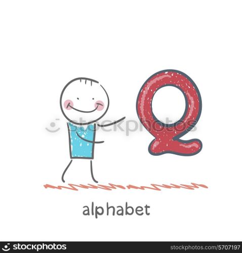 man standing with a letter of the alphabet