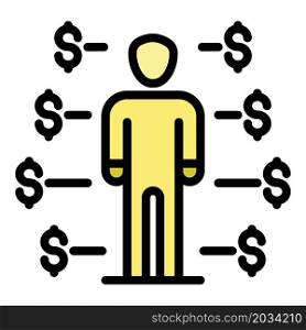 Man start crowdfunding icon. Outline man start crowdfunding vector icon color flat isolated. Man start crowdfunding icon color outline vector