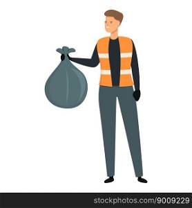 Man street cleaner with bag icon cartoon vector. Garbage worker. City job. Man street cleaner with bag icon cartoon vector. Garbage worker
