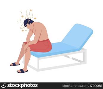 Man suffering from heatstroke semi flat color vector character. Sitting figure. Full body person on white. Danger at beach isolated modern cartoon style illustration for graphic design and animation. Man suffering from heatstroke semi flat color vector character