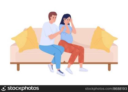 Man supporting pregnant wife semi flat color vector characters. Anxiety attack. Editable figures. Full body people on white. Simple cartoon style illustration for web graphic design and animation. Man supporting pregnant wife semi flat color vector characters