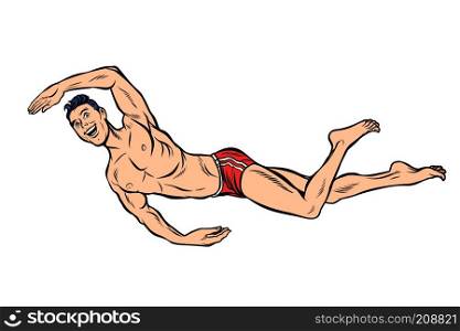 man swimmer swims. Isolate on white background. Pop art retro vector illustration vintage kitsch. man swimmer swims. Isolate on white background