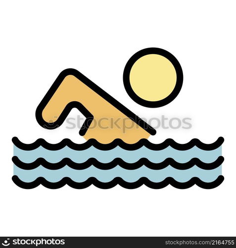 Man swimming icon. Outline man swimming vector icon color flat isolated. Man swimming icon color outline vector