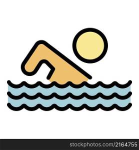 Man swimming icon. Outline man swimming vector icon color flat isolated. Man swimming icon color outline vector