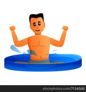 Man swimming in kid pool icon. Cartoon of man swimming in kid pool vector icon for web design isolated on white background. Man swimming in kid pool icon, cartoon style