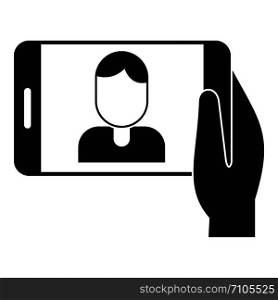 Man take a selfie phone icon. Simple illustration of man take a selfie phone vector icon for web design isolated on white background. Man take a selfie phone icon, simple style