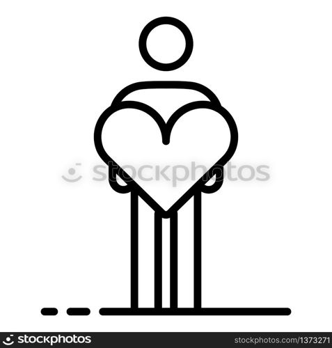 Man take care heart icon. Outline man take care heart vector icon for web design isolated on white background. Man take care heart icon, outline style