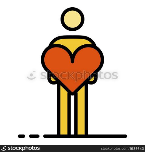 Man take care heart icon. Outline man take care heart vector icon color flat isolated. Man take care heart icon color outline vector