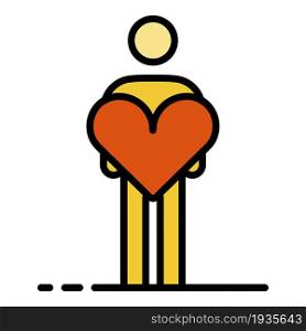 Man take care heart icon. Outline man take care heart vector icon color flat isolated. Man take care heart icon color outline vector
