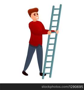 Man take ladder icon. Cartoon of man take ladder vector icon for web design isolated on white background. Man take ladder icon, cartoon style