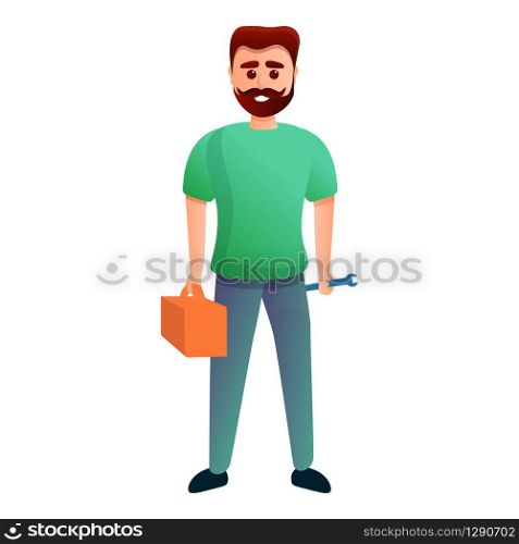 Man take tool box icon. Cartoon of man take tool box vector icon for web design isolated on white background. Man take tool box icon, cartoon style