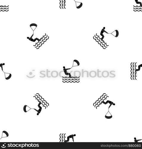 Man takes part at kitesurfing pattern repeat seamless in black color for any design. Vector geometric illustration. man takes part at kitesurfing pattern seamless black
