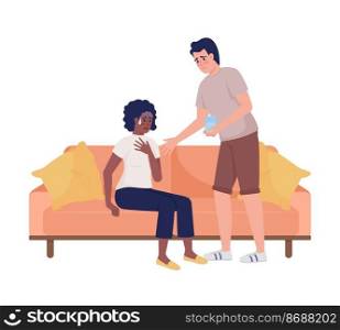 Man taking care of crying woman semi flat color vector characters. Panic attack. Editable figures. Full body people on white. Simple cartoon style illustration for web graphic design and animation. Man taking care of crying woman semi flat color vector characters