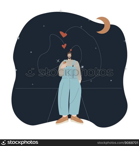 Man talking phone. Boy have conversation. Vector illustration