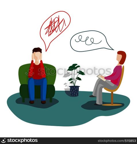 Man talking to psychotherapist or psychologist and answer questions. Psychotherapy. Psychologist. Man talking to psychotherapist or psychologist and answer questions.