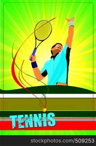 Man Tennis player poster. Colored Vector illustration for designers