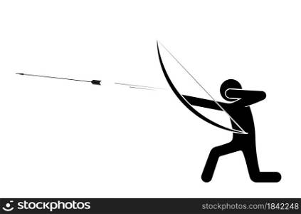 man, the archer fired an arrow at the target, standing on his knee. Shooter athlete. Isolated vector on white background