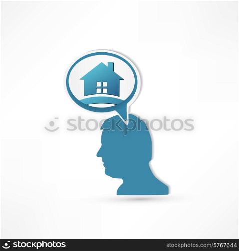 Man thinks about home. Businessman concept icon