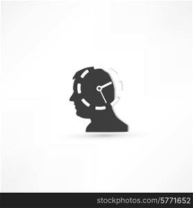 Man thinks about time. Businessman concept icon