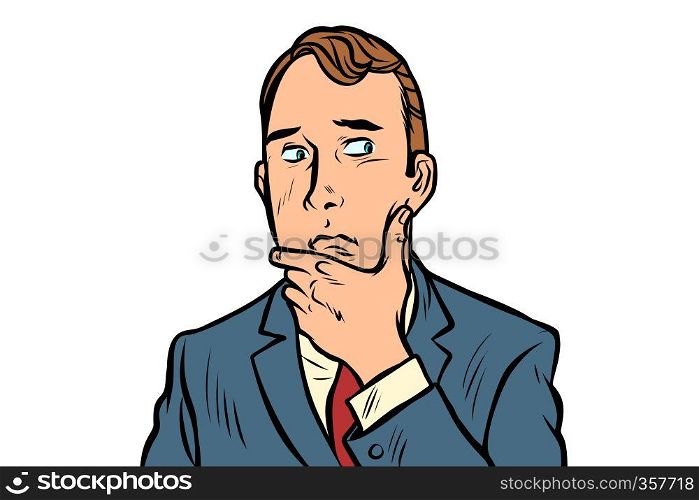 man thought, isolate on white background. Comic cartoon pop art vector retro vintage drawing. man thought, isolate on white background