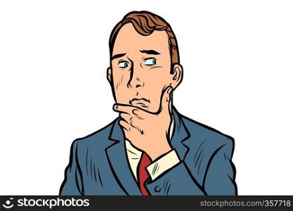 man thought, isolate on white background. Comic cartoon pop art vector retro vintage drawing. man thought, isolate on white background