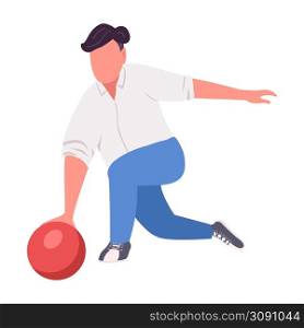 Man throwing bowling ball semi flat color vector character. Posing figure. Full body person on white. Bowling tournament simple cartoon style illustration for web graphic design and animation. Man throwing bowling ball semi flat color vector character