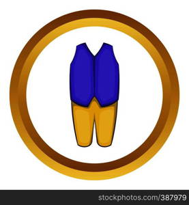Man traditional swedish costume vector icon in golden circle, cartoon style isolated on white background. Man traditional sweden costume vector icon
