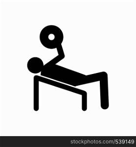 Man trains in the gym bar bench press icon in simple style on a white background. Man trains in the gym bar bench press icon