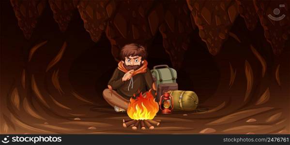 Man trapped in cave illustration