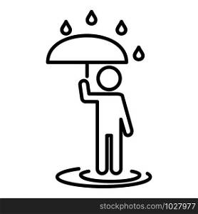 Man umbrella under rain icon. Outline man umbrella under rain vector icon for web design isolated on white background. Man umbrella under rain icon, outline style