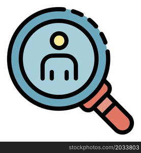 Man under magnifying glass icon. Outline man under magnifying glass vector icon color flat isolated. Man under magnifying glass icon color outline vector