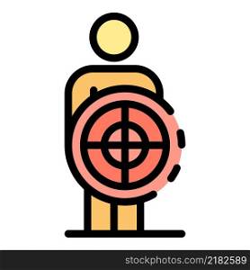 Man under the target icon. Outline man under the target vector icon color flat isolated. Man under the target icon color outline vector