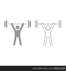 Man uping weight icon. Grey set .. Man uping weight icon. It is grey set .