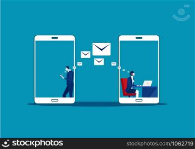 Man use samrtphone Online letter Chatting make call center. Social Media Communication, Vector Illustration