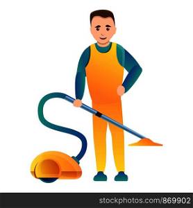 Man use vacuum cleaner icon. Cartoon of man use vacuum cleaner vector icon for web design isolated on white background. Man use vacuum cleaner icon, cartoon style