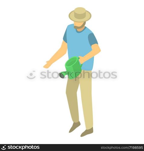Man use watering can icon. Isometric of man use watering can vector icon for web design isolated on white background. Man use watering can icon, isometric style