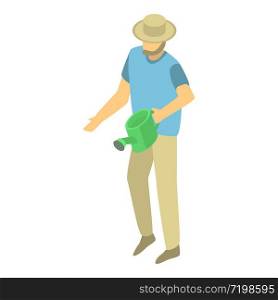 Man use watering can icon. Isometric of man use watering can vector icon for web design isolated on white background. Man use watering can icon, isometric style