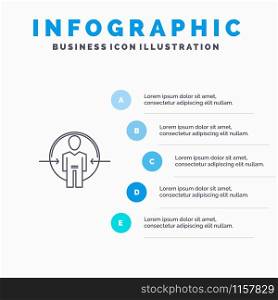 Man, User, Login, Id, Identity Line icon with 5 steps presentation infographics Background
