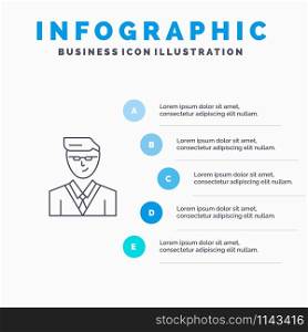 Man, User, Manager, Student Line icon with 5 steps presentation infographics Background