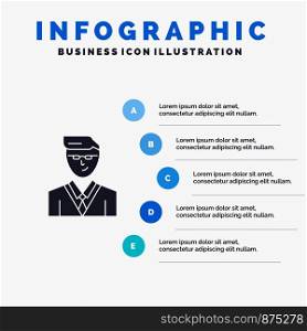 Man, User, Manager, Student Solid Icon Infographics 5 Steps Presentation Background