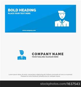 Man, User, Student, Teacher, Avatar SOlid Icon Website Banner and Business Logo Template